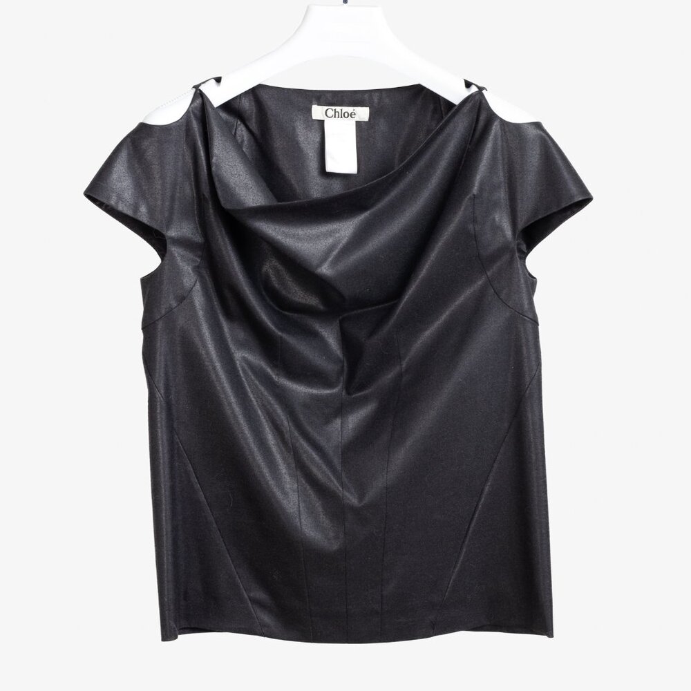 Chloe AW/07 Anthracite Black Wool Sculptural Cap Sleeve Blouse